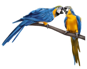 Blue-and-yellow macaw. macaw watercolor illustration. Realistic bird © NNclipart