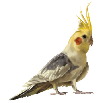 Cockatiel. Cockatoo yellow watercolor illustration. Realistic bird