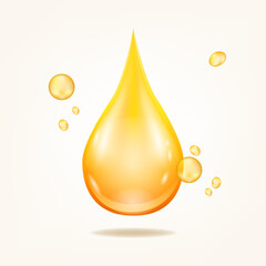 Organic Oil drop Yellow liquid droplet. Fish oil Vitamin droplet.