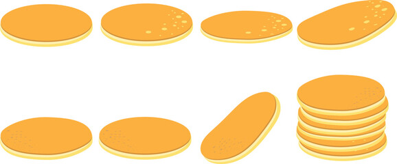 Assortment of pancakes. Set of homemade pancakes,  isolated. Flat colour design, vector illustration.