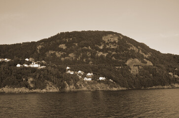  View from the board of Flam - Bergen ferry. Sognefjord, Norway, Scandinavia. Tourism and travel.
