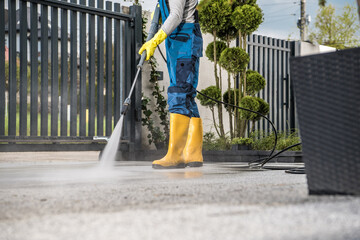 Cleaning the Driveway with Pressure Washer