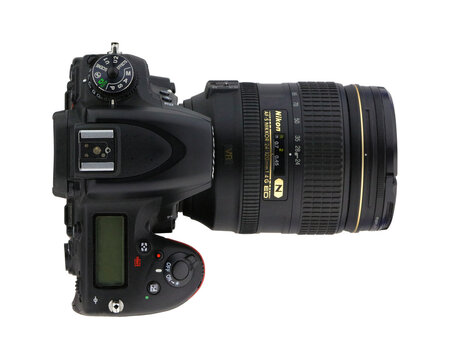 Cutout of an isolated professional Nikon digital slr camera  with the transparent png background	