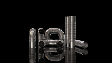 A set of corrugated plastic thin-walled pipes. isolated. 3D Rendering.