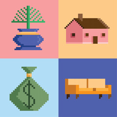 four pixel art icons