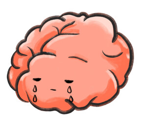 Depression unhappy sad grey blue brain cartoon illustration mental concept
