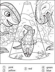Dinosaur color by number coloring pages for adults
