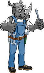 Rhino Electrician Handyman Holding Screwdriver