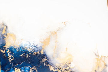 Marble ink abstract art from exquisite original painting for abstract background . Painting was painted on high quality paper texture to create smooth marble background pattern of ombre alcohol ink . © InfiniteFlow