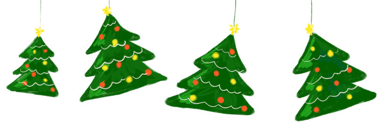 Decorative christmas pine tree bauble hanging boarder banner hand drawing illustration