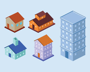 five isometric real estate icons