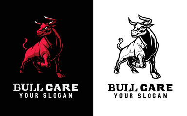 red and white bull with black and white background use for business logo