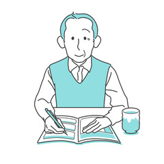終活ノート、エンディングノートを書くシニア男性