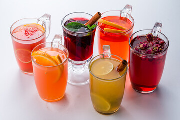 collection of fruit hot tea on a white background