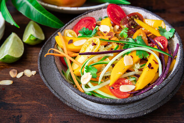 Spicy Thai Mango Salad  featuring fresh flavors of cucumber, carrot and cilantro spicy, sweet and savory dressing.