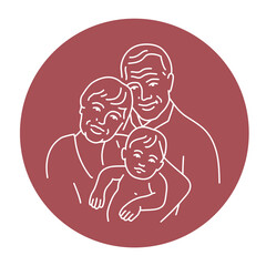 Grandparents with grandson color line illustration