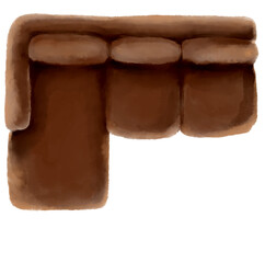 L-shape large sofa top view plan drawing layout mock for interior architecture design watercolor painting illustration