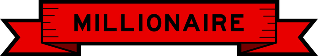 Ribbon label banner with word millionaire in red color on white background