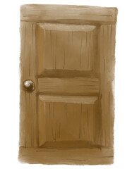 Wood door house entrance wooden decoration watercolor painting art