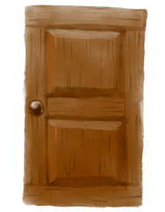 Wood door house entrance wooden decoration watercolor painting art