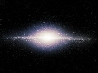 Glowing elliptical galaxy in the outer space. Astronomical observation of the universe.