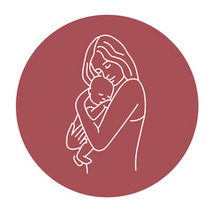 Cute mother with baby color line illustration