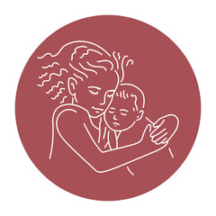 Sister and brother color line illustration