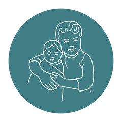 Sister and brother color line illustration