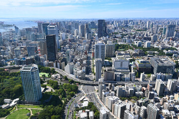 Fototapeta premium 真夏の朝に東京タワートップデッキから南方向を望む