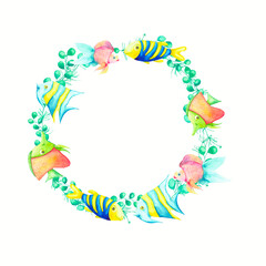 Fish and seaweed watercolor