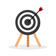 The arrow presses the target button, Focusing on goals, success, successful investment,successful business strategy,targeted investment strategies,icon illustrations and vector