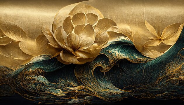 Molding of expensive materials gold flower and waves.