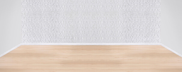new empty living room interior decoration wooden floor, stone wall concept. decorative background for home, office and hotel. 3D illustration