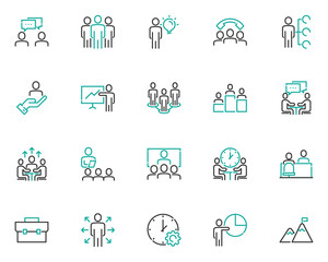 set of business people line icons, business, team, meeting