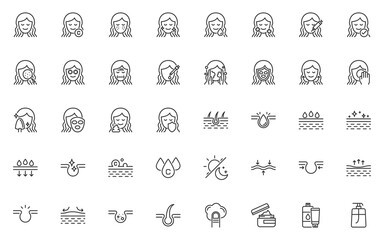 set of skin care line icons, skin, beauty