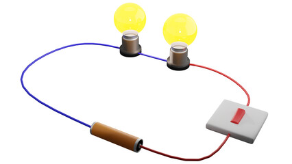 A series circuit in 3D illustration. A series circuit is a circuit in which resistors are arranged in a chain, so the current has only one path to take