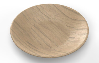 木製の丸皿のフォトリアル3Dイラストレーション