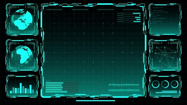 Digital HUD futuristic background motion graphic element cyber generated. Future technology interface data sci-fi display screen. Artificial intelligent analytic simulation, loop able video background