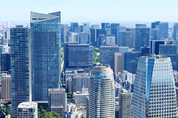 Fototapeta na wymiar 8月の朝に東京タワーから望むビジネス街