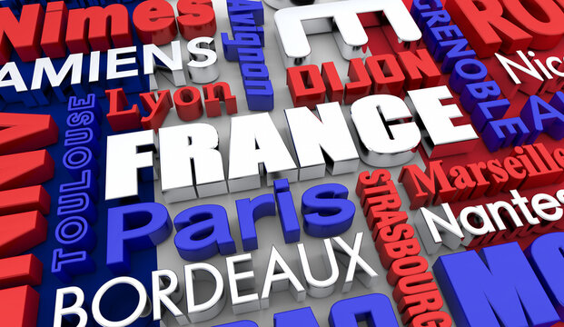 France Cities Travel Destinations National Flag Background 3d Illustration