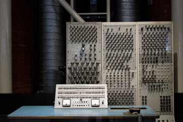 Oslo, Norway. May 01, 2022: A very old computer, a counting machine. Antique counting machine at...