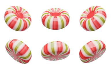 Set of candies isolated on white background. Traditional holiday sweet attribute. Striped and swirl pattern. Realistic 3D-render