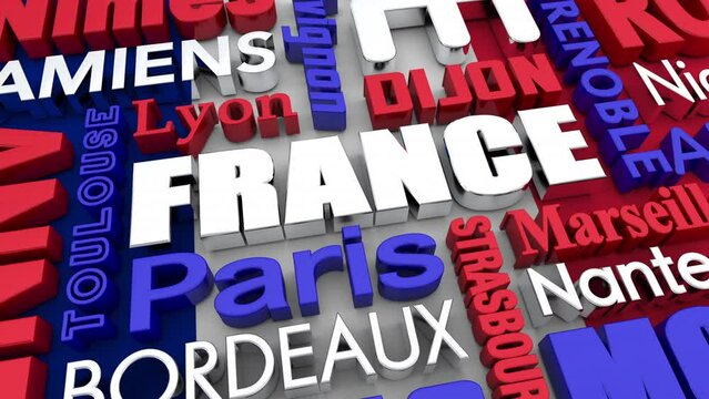 France Cities Travel Destinations National Flag Background 3d Animation