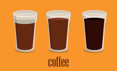Cups of coffee, Cups of filter coffee, machiato, mocha, espresso. Vector illüstration EPS10