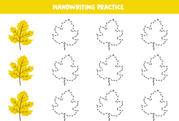Tracing lines for kids with vector maple leaves. Handwriting practice.