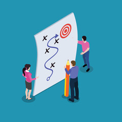 Strategic planning to achieve goals isometric 3d vector illustration concept for banner, website, illustration, landing page, flyer, etc.