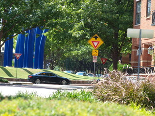 A car using the roundabout at Addison Circle in Addison, Tx. This is one of the most interesting...