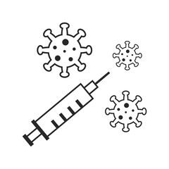 Virus pandemic injection virus cartoon illustration, vaccine medicine, syringe, treatment disease, vaccine icon line flat vector illustration