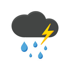 Rainy icons, sky filled with cartoon clouds and lightning.