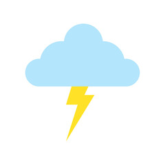 Rainy icons, sky filled with cartoon clouds and lightning.